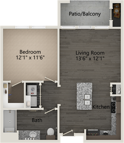 A Dixon unit with 1 Bedrooms and 1 Bathrooms with area of 682 sq. ft