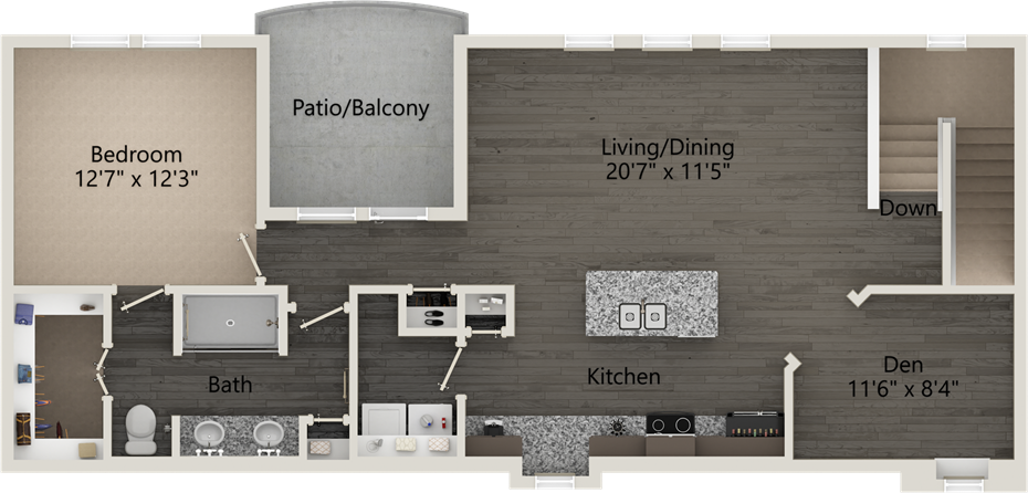 A Cross Timbers unit with 1 Bedrooms and 1 Bathrooms with area of 1077 sq. ft