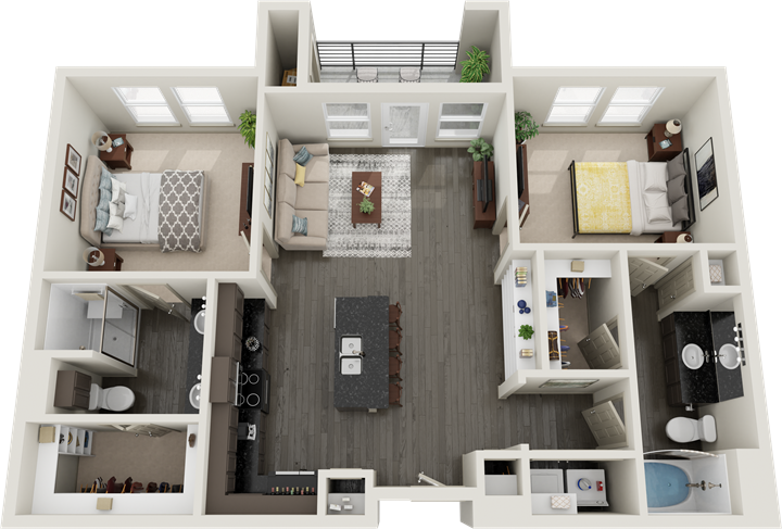 A Lakeside unit with 2 Bedrooms and 2 Bathrooms with area of 1050 sq. ft