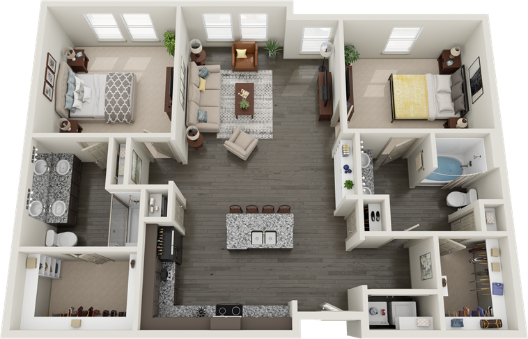 A Forest Vista unit with 2 Bedrooms and 2 Bathrooms with area of 1310-1404 sq. ft
