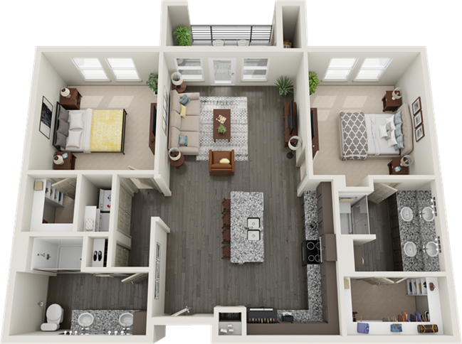 A Old Settlers unit with 2 Bedrooms and 2 Bathrooms with area of 1164 sq. ft